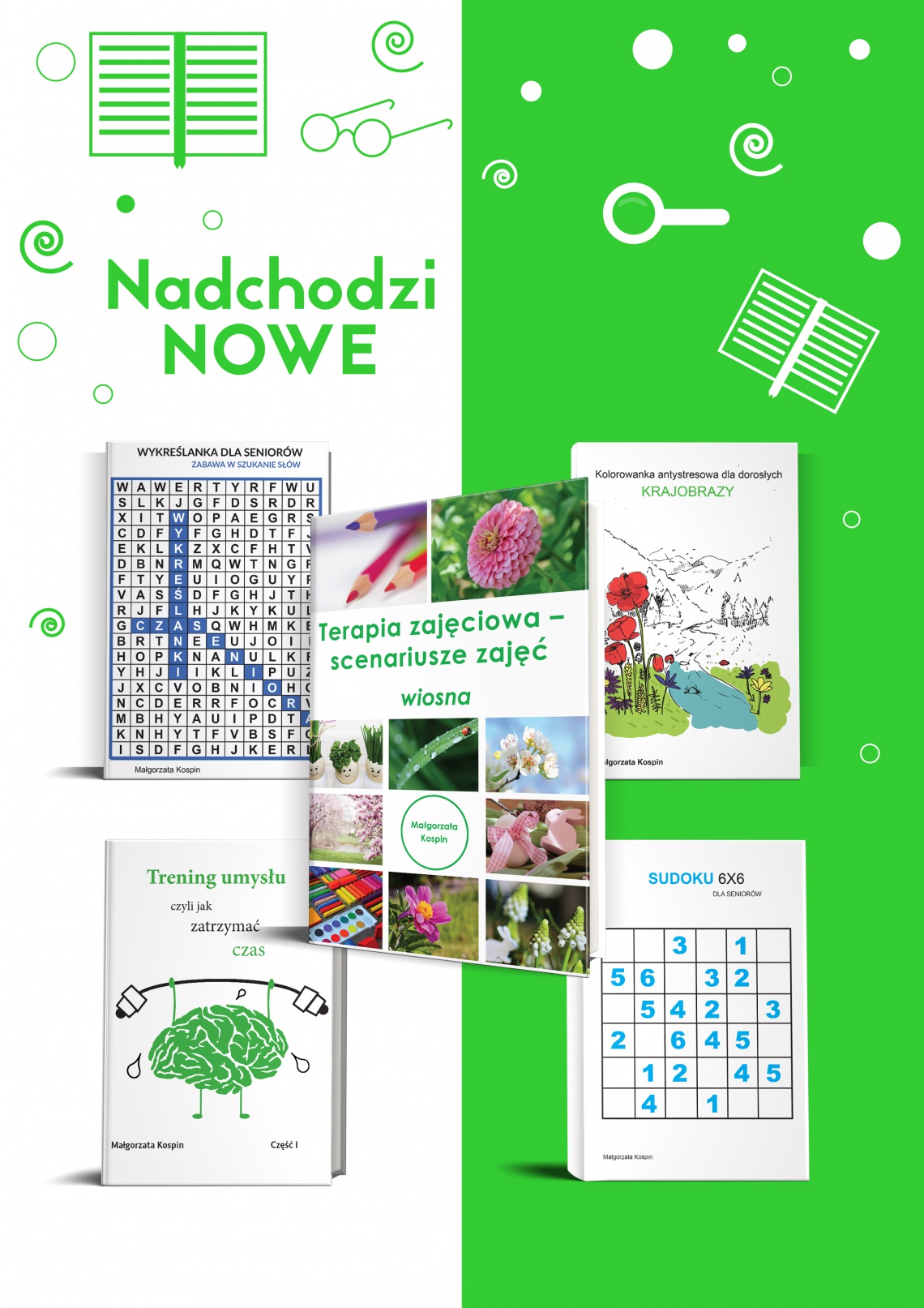 pakiet terapeuty zajęciowego, terapia, książki z terapii, książki dla terapeutów, książki dla seniorów, ćwiczenia na pamięć, sudoku, wykreślanka, scenariusze zajęć dla seniorów